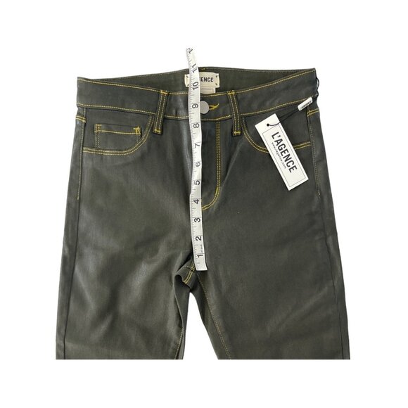 L’Agence Margot High Rise‎ Skinny Coated Army Green Gold Contrast 25 Stretch NWT - Picture 7 of 11